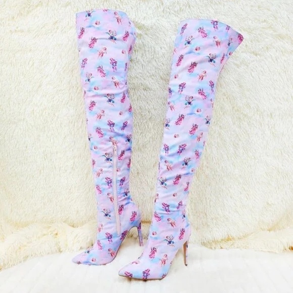 Mata Adorable Cupid Cherub Tie Dye 4.25 " Stiletto Thigh High Boots - Picture 2 of 7